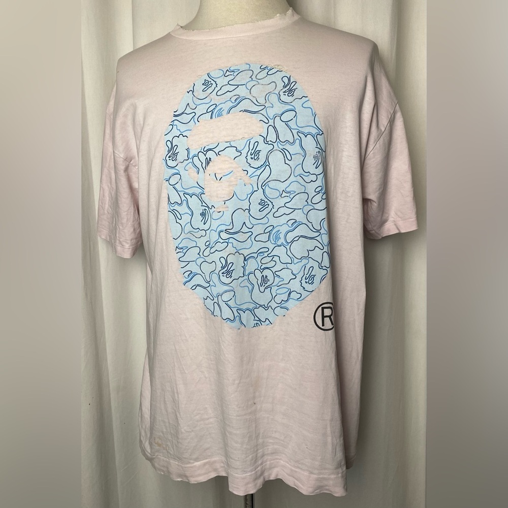 Vintage A Bathing Ape Bape XL T-Shirt Baby Blue Camo Ape Head First Run 2000’s